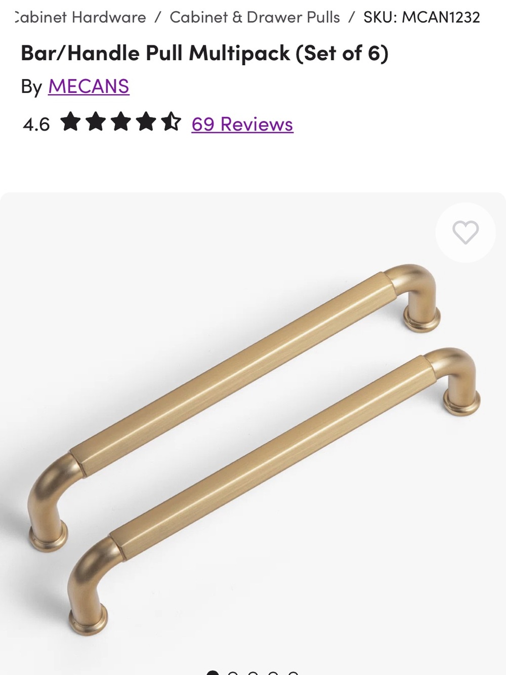 MECANS Brushed Gold Cabinet Pulls - Set of 6
